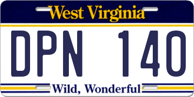 WV license plate DPN140