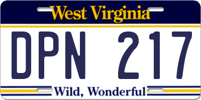 WV license plate DPN217