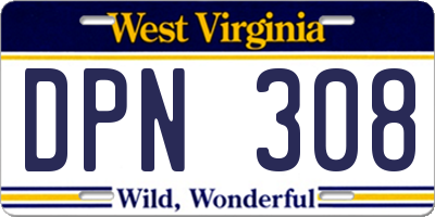 WV license plate DPN308