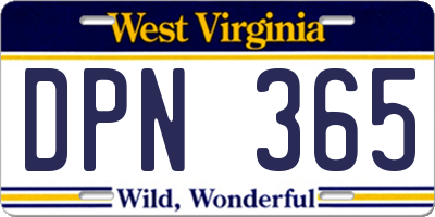 WV license plate DPN365