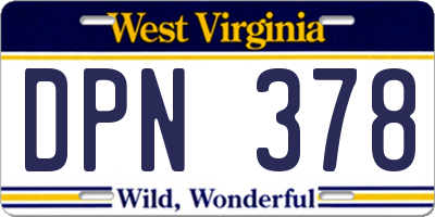WV license plate DPN378