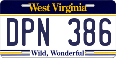 WV license plate DPN386