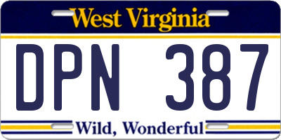 WV license plate DPN387