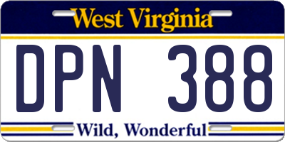 WV license plate DPN388