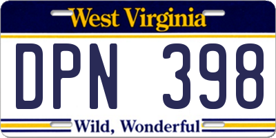 WV license plate DPN398