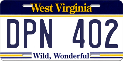 WV license plate DPN402