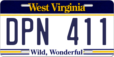 WV license plate DPN411