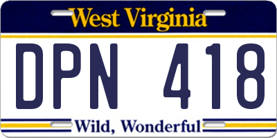 WV license plate DPN418