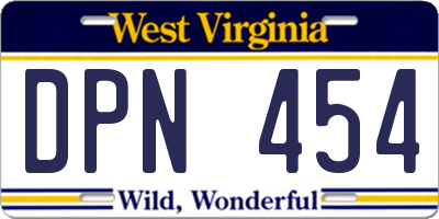 WV license plate DPN454