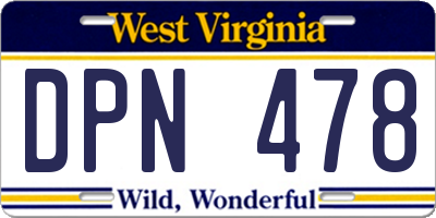 WV license plate DPN478