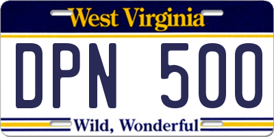 WV license plate DPN500