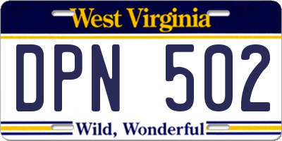WV license plate DPN502