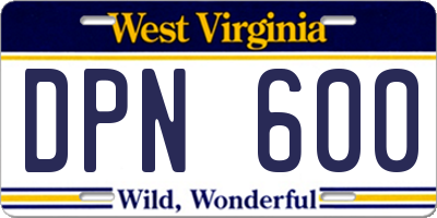 WV license plate DPN600