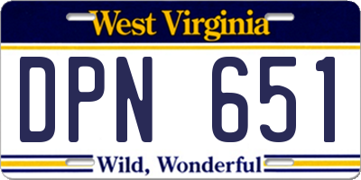 WV license plate DPN651