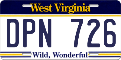 WV license plate DPN726