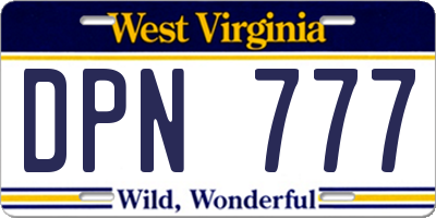 WV license plate DPN777