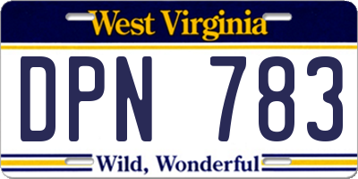 WV license plate DPN783