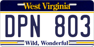 WV license plate DPN803