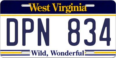 WV license plate DPN834