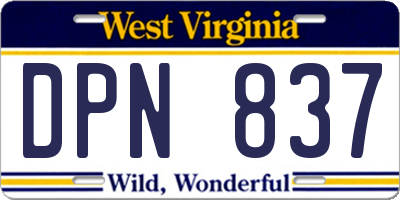 WV license plate DPN837