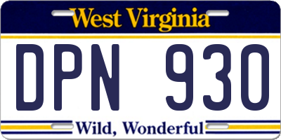 WV license plate DPN930