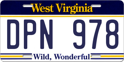 WV license plate DPN978
