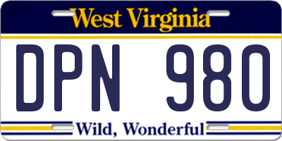 WV license plate DPN980