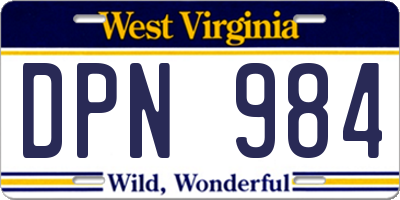 WV license plate DPN984