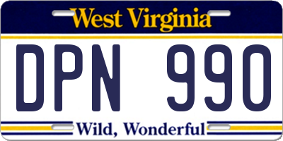 WV license plate DPN990
