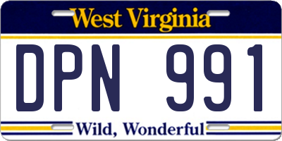 WV license plate DPN991