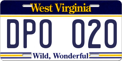 WV license plate DPO020