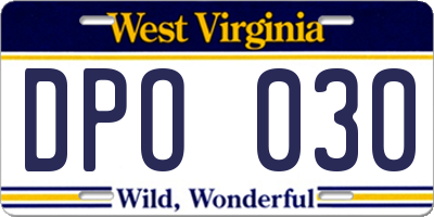 WV license plate DPO030