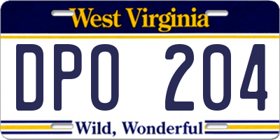 WV license plate DPO204