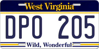 WV license plate DPO205