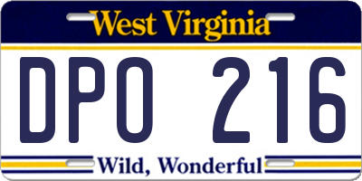 WV license plate DPO216