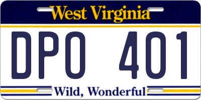 WV license plate DPO401