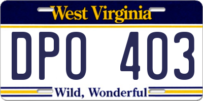 WV license plate DPO403