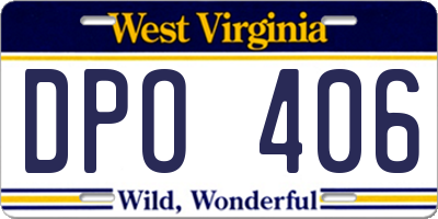 WV license plate DPO406