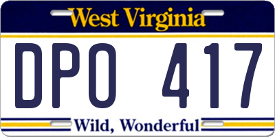 WV license plate DPO417