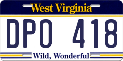 WV license plate DPO418