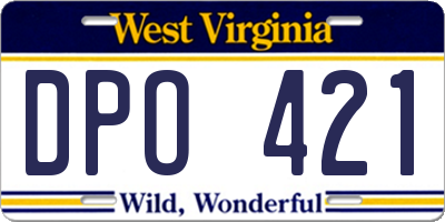 WV license plate DPO421