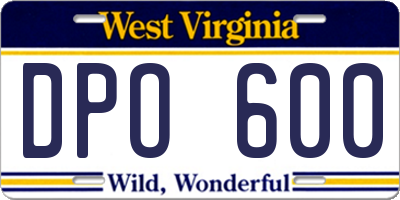 WV license plate DPO600