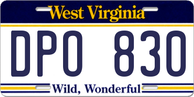 WV license plate DPO830
