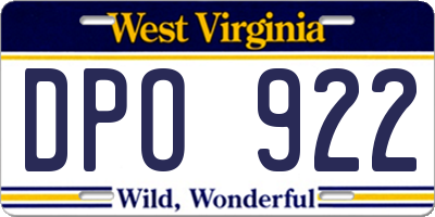 WV license plate DPO922