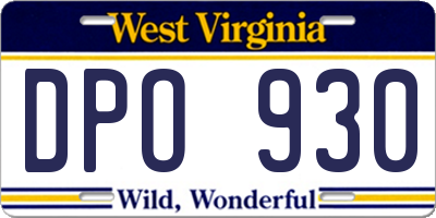 WV license plate DPO930