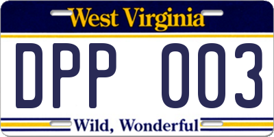 WV license plate DPP003