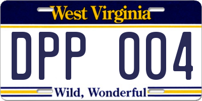 WV license plate DPP004