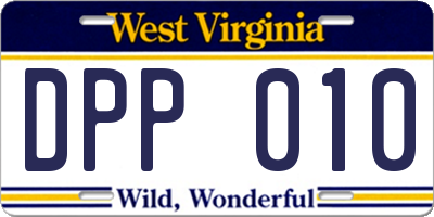WV license plate DPP010