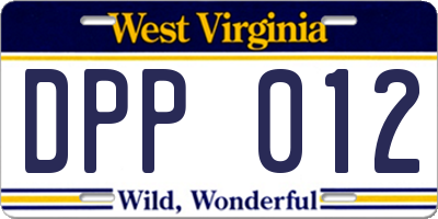 WV license plate DPP012