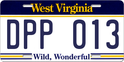 WV license plate DPP013